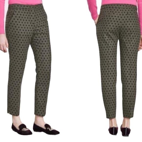 Boden Green Blue Polka Dot Wool Work Office Straight Leg Dress Pants Size 12 - Picture 1 of 12
